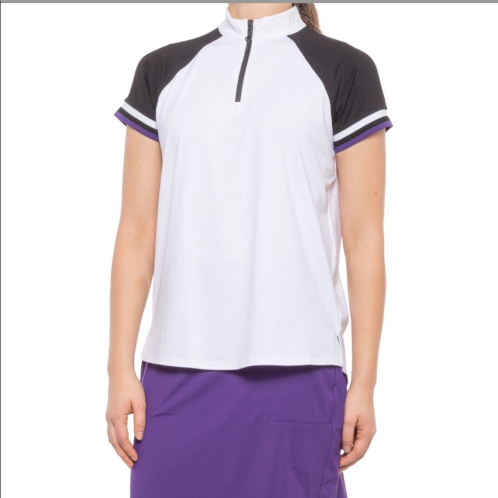 🆕 Belyn Key Cap Sleeve Golf Shirt Black, white and purple